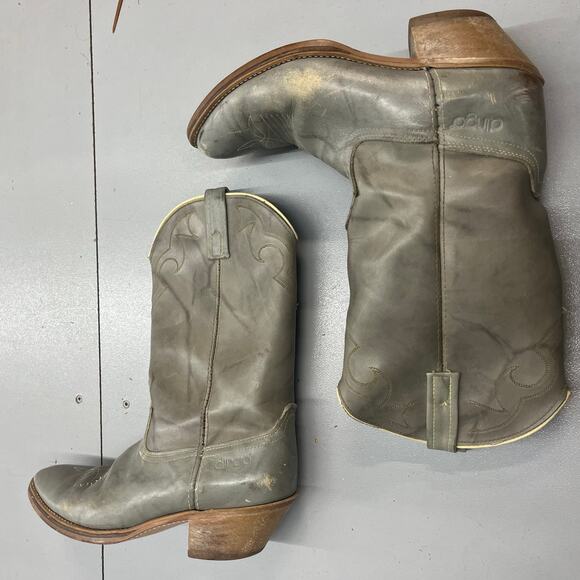 VTG Gray Distressed Dingo Western Cowboy Boots Made IN USA SZ 9.5 - Picture 7 of 8